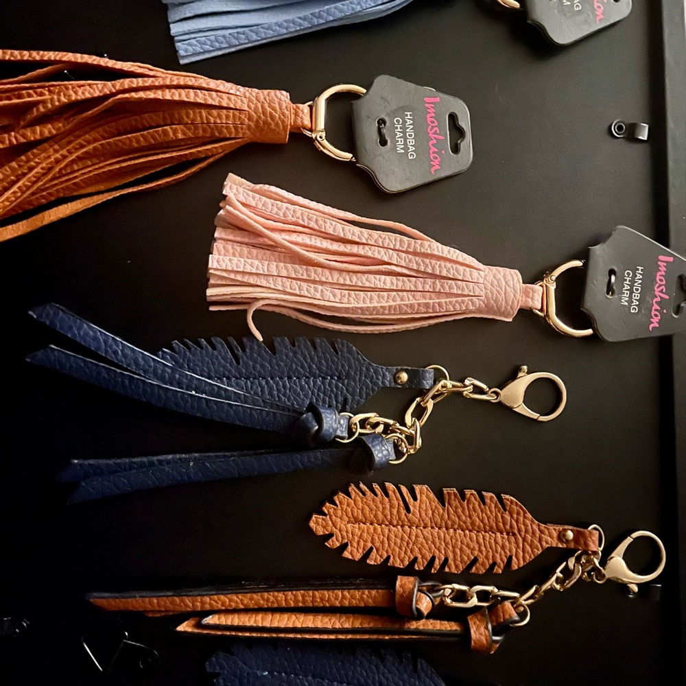 Leather Tassel Keychain - Pink and Brown